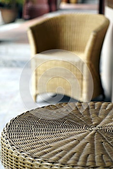 Wicker rattan chair and table