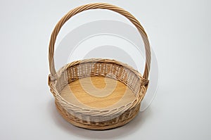 Wicker round basket, handmade, tray with handle