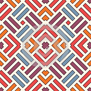 Wicker seamless pattern. Basket weave motif. Bright colors geometric abstract background with overlapping stripes.