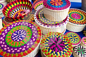 Wicker souvenirs baskets made from straw, Ecuador