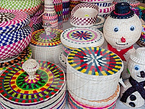 Wicker souvenirs baskets made from toquilla straw, Ecuador