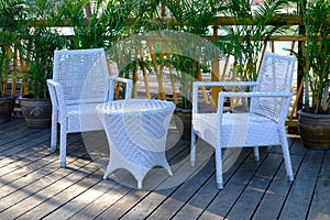 Wicker weave outdoor Plastic furniture white color