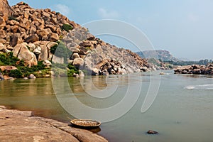 Wickerwork coracle boat in Hampi, Karnataka, India