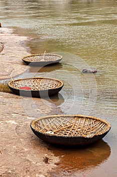 Wickerwork coracle boat in Hampi, Karnataka, India