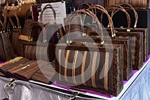 Wickerwork, fashion handbags on the market