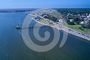 Wide aerial view of downtown Southport NC.