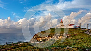 Wide angle of Cabo da Roca Lighthouse timelapse, the end of Europe