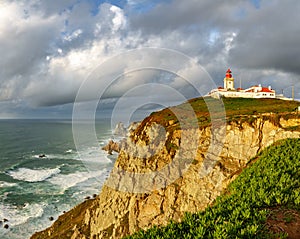 Wide angle of Cabo da Roca Lighthouse timelapse, the end of Europe