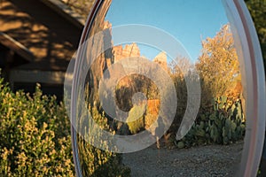 Wide angle driveway mirror, Springdale, Utah