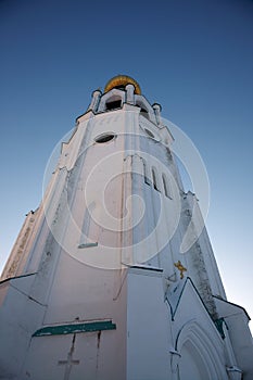 Wide angle image of Sophia cathedral bell tower, Vologda, Russia