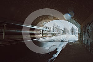 Wide angle industrial winter landscape