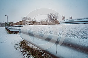 Wide angle industrial winter landscape