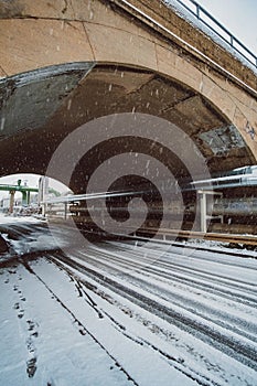 Wide angle industrial winter landscape