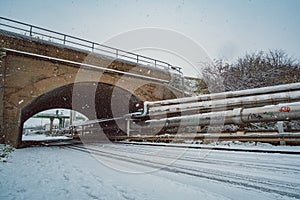 Wide angle industrial winter landscape