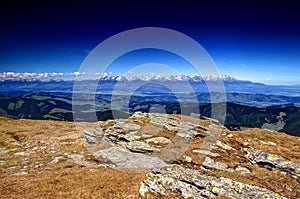 Wide angle panorama of Western and High Tatra peaks Slovakia
