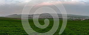 Wide angle panoramic view to Shemakhy city, Azerbaijan