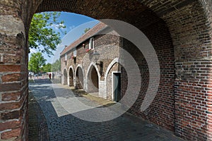 Wide angle photo against blue sky Oostpoort Delft