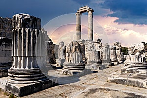 Wide angle photo of temple of apollo in didyma ancient city.