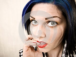 Wide Angle Portrait of a Apprehensive Rockabilly G