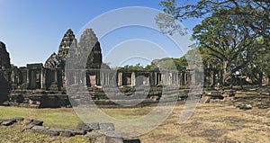 wide angle of prasat hin phimai korat one of most popular history traveling destinaton in nakornratchasima north eastern thailand