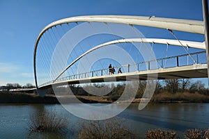 Wide Angle Riverfront Bridge in Salem, Oregon