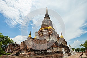 wide angle scene of wat yai chai mongkol temple in ayutthaya world heritage site of unesco in central thailand
