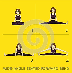 Wide-Angle Seated Forward Bend Yoga Manga Tutorial How Cartoon Vector Illustration