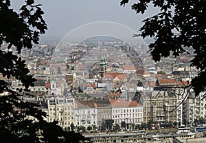 Wide angle shot of the buildings of the city of Budapest in Hungary