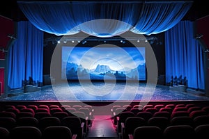 wide angle shot of dlp projector projecting on large screen photo