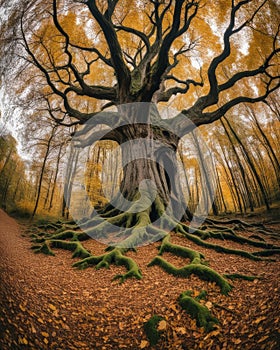 Wide-Angle Shot of Forest Roots