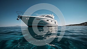 Wide angle shot of front of the yacht in summer time. Generative AI