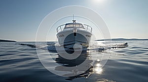 Wide angle shot of front of the yacht in summer time. Generative AI