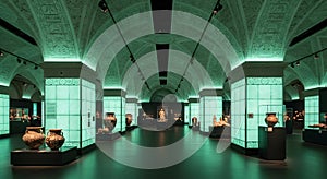 Ancient Artifacts in Museum Hall