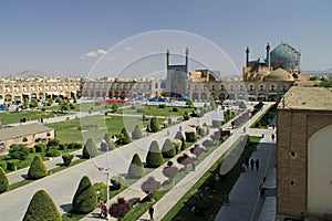 Wide angle shot of the Naqsh-e Jahan Square in Isfahan, Iran during daytime