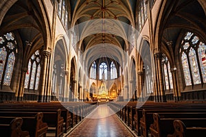wide angle shot of nave and gothic architecture