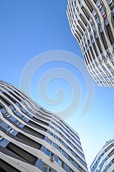 Wide angle shot of new apartments buildings exterior