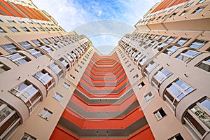 Wide angle shot of new apartments buildings exterior