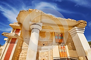 A wide angle shot of the partially restored ruins of Knossos Palace in Heraklion