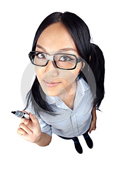 Wide Angle shot of a student holding a marker