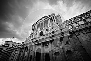 Wide angle view of the Bank of England, London, UK.
