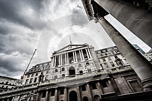 Wide angle view of the Bank of England, London, UK. photo