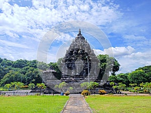wide angle view of Bubrah Buddhist temple in Java