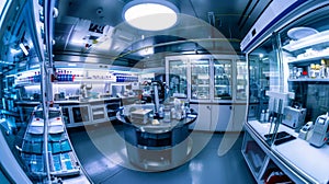 AI-Driven Pharmaceutical Research Lab with Modern Drug Display