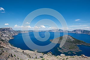 Wide angle view of Crater Lake National Park in Oregon
