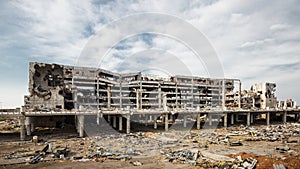 Wide angle view of donetsk airport ruins photo