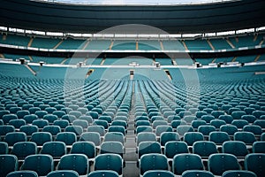 Wide-angle view of empty stadium seating showing the grand scale of an event venue