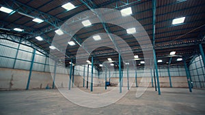 Wide angle view of empty warehouse or factory