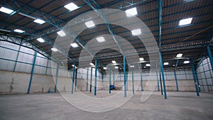 Wide angle view of empty warehouse or factory