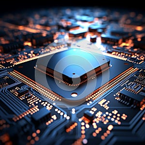 Wide angle view of high tech circuitry Abstract 3D background texture