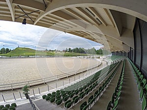 Wide angle view of hippodrome in Harmony park, Lithuania